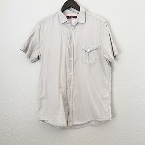 BEN SHERMAN Mens Short Sleeve Stripe Button Down Shirt Large